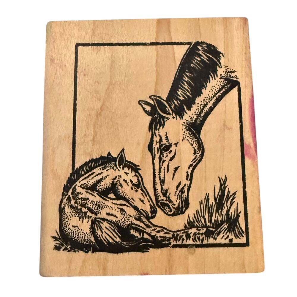 Inkadinkado Horse With Foal Newborn Loving Equestrian Rubber Stamp